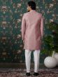 Mauve Thread Work Men's Indowestern Set In Art Silk