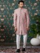 Mauve Thread Work Men's Indowestern Set In Art Silk