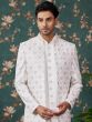 White Art Silk Indowestern Set With Embroidered Jacket