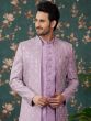 Purple Embroidered Indowestern With Open Jacket In Silk