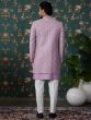 Purple Embroidered Indowestern With Open Jacket In Silk