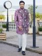 Purple Floral Thread Work Mens Indowestern Set