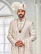 Off White Silk Sherwani With Stole For Groom