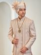 Cream Menswear Sequins Work Layered Sherwani