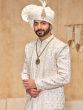 Off White Layered Sherwani In Silk For Men