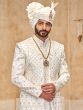 Off White Wedding Sherwani In Stone Embellishment