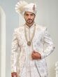 White Floral Thread Embroidered Layered Sherwani