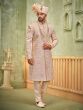 Peach Thread Embellished Wedding Sherwani Set