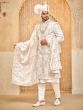 White Stone Augmented Sherwani For Groom In Silk