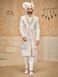 White Menswear Wedding Sherwani In Floral Work