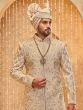 Ivory Golden Embroidered Men's Sherwani In Silk