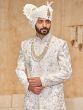 White Sequins Augmented Sherwani With Kurta