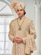 Golden Anarkali Style Embroidered Sherwani For Groom