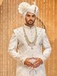 White Floral Embellished Silk Sherwani For Mens