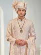 Cream Wedding Groom's Sherwani Set With Stole