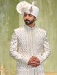 White Double Layered Sherwani Set For Groom