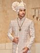 Cream Wedding Sherwani Set In Layered Style