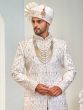 White Jacket Style Sherwani Set In Sequins Work