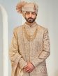 Golden Silk Wedding Sherwani With Stole For Men