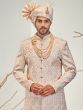 Cream Heavy Thread Work Wedding Sherwani Set