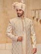 Beige Wedding Sherwani With Embroidered Jacket