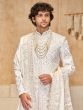 White Embroidered Sherwani With Stole For Groom