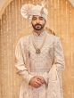 Light Peach Floral Embellished Groom's Sherwani Set