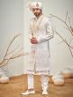 White Men's Sherwani With Kurta In Heavy Embroidery