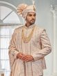 Cream Heavy Thread Embellished Layered Sherwani Set