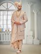 Cream Heavy Thread Embellished Layered Sherwani Set