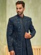 Blue Wedding Layered Men's Indowestern Set In Silk