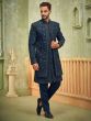 Blue Wedding Layered Men's Indowestern Set In Silk