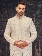 Off White Floral Thread Enhanced Layered Indowestern