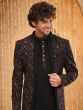 Black Menswear Indowestern With Embroidered Jacket