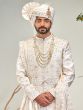 White Wedding Sherwani With Embroidered Stole