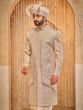 Ivory Cream Layered Style Sherwani With Kurta