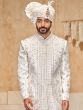 Off White Sequins Enhanced Layered Sherwani In Silk