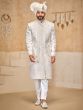 Off White Sequins Enhanced Layered Sherwani In Silk