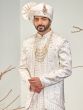 White Layered Sherwani In Silk With Kurta