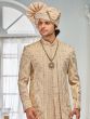 Golden Menswear Silk Sherwani In Thread Work