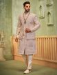 Peach Layered Style Embroidered Sherwani For Men