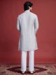 Silver Rayon Kurta Pyjama Set For Men