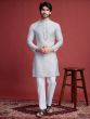 Silver Rayon Kurta Pyjama Set For Men