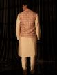 Peach Readymade Waistcoat In Print For Men