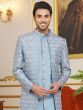 Sky Blue Layered Style Indowestern In Art Silk