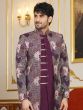 Wine Men's Silk Indowestern In Floral Embroidery