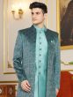 Turquoise Thread Embroidered Indowestern With Jacket