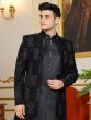 Black Art Silk Indowestern For Men With Jacket