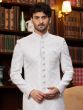 White Menswear Embroideed Sherwani In Silk