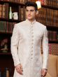 Cream Jacquard Silk Sherwani In Thread Work